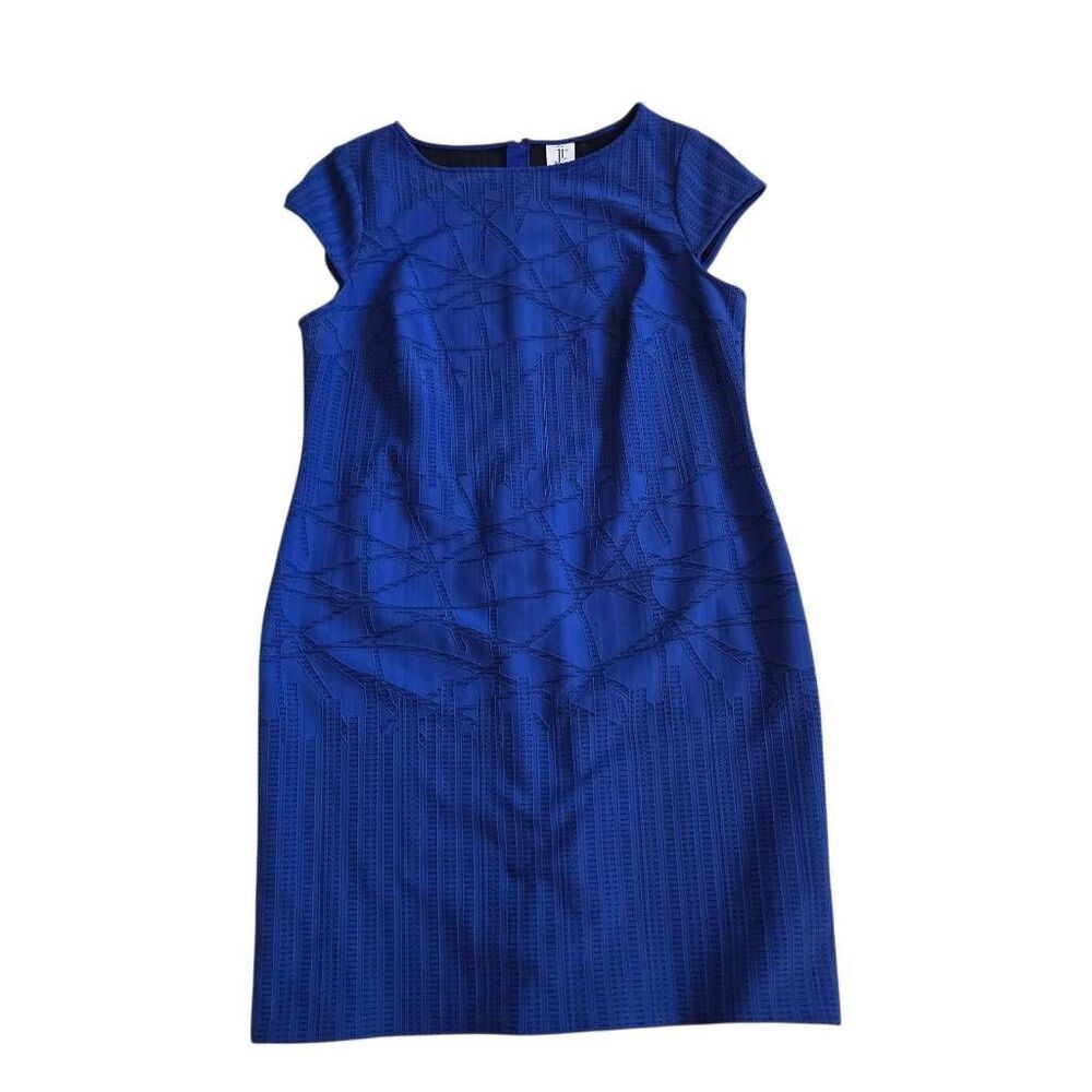 Julia Jordan Womens Rio Geo Embroidered Cap Sleeve Sheath Dress Blue Size 16W - Picture 10 of 11